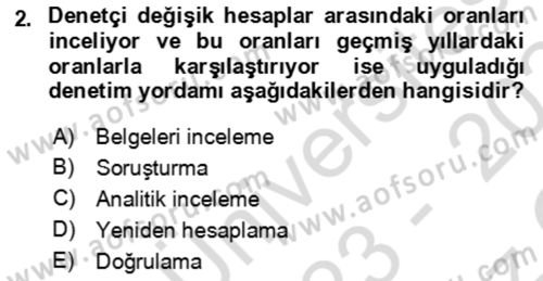 Muhasebe Denetimi Dersi 2023 - 2024 Yılı Yaz Okulu Sınav Soruları 2. Soru