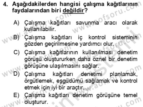 Muhasebe Denetimi Dersi 2023 - 2024 Yılı Yaz Okulu Sınav Soruları 4. Soru