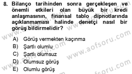 Muhasebe Denetimi Dersi 2023 - 2024 Yılı Yaz Okulu Sınav Soruları 8. Soru