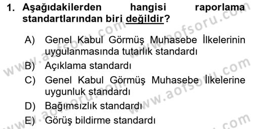 Muhasebe Denetimi Dersi 2024 - 2025 Yılı (Vize) Ara Sınav Soruları 1. Soru