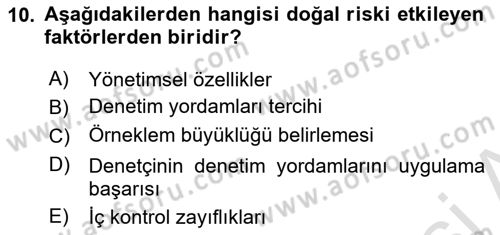 Muhasebe Denetimi Dersi 2024 - 2025 Yılı (Vize) Ara Sınavı 10. Soru