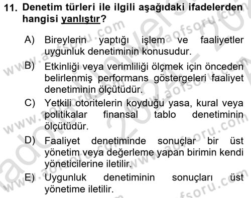 Muhasebe Denetimi Dersi 2024 - 2025 Yılı (Vize) Ara Sınav Soruları 11. Soru