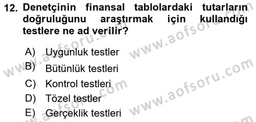 Muhasebe Denetimi Dersi 2024 - 2025 Yılı (Vize) Ara Sınav Soruları 12. Soru