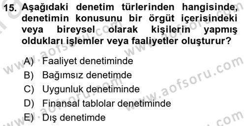 Muhasebe Denetimi Dersi 2024 - 2025 Yılı (Vize) Ara Sınav Soruları 15. Soru