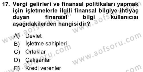 Muhasebe Denetimi Dersi 2024 - 2025 Yılı (Vize) Ara Sınav Soruları 17. Soru
