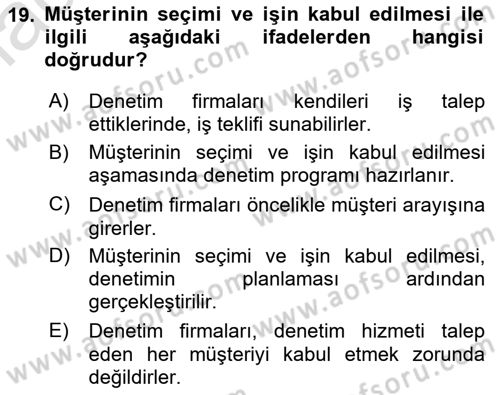 Muhasebe Denetimi Dersi 2024 - 2025 Yılı (Vize) Ara Sınav Soruları 19. Soru