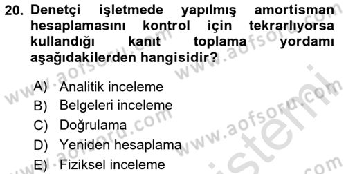 Muhasebe Denetimi Dersi 2024 - 2025 Yılı (Vize) Ara Sınavı 20. Soru