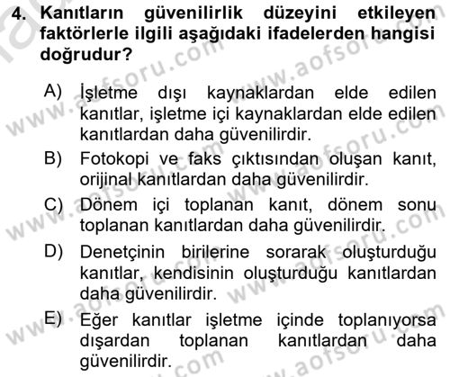 Muhasebe Denetimi Dersi 2024 - 2025 Yılı (Vize) Ara Sınav Soruları 4. Soru