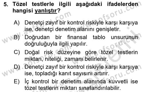 Muhasebe Denetimi Dersi 2024 - 2025 Yılı (Vize) Ara Sınav Soruları 5. Soru