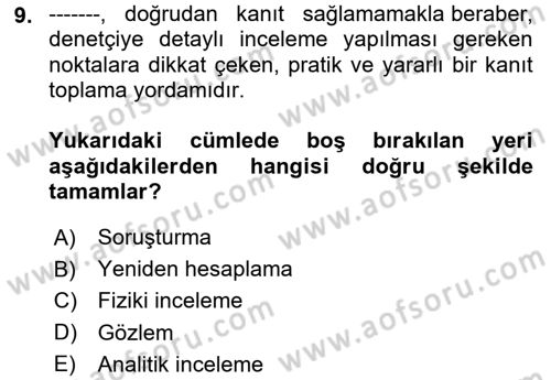 Muhasebe Denetimi Dersi 2024 - 2025 Yılı (Vize) Ara Sınav Soruları 9. Soru