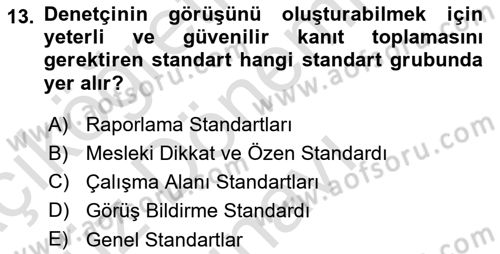 Muhasebe Denetimi Dersi 2024 - 2025 Yılı (Final) Dönem Sonu Sınav Soruları 13. Soru