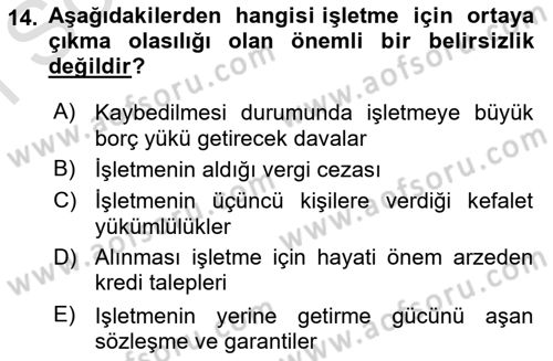 Muhasebe Denetimi Dersi 2024 - 2025 Yılı (Final) Dönem Sonu Sınav Soruları 14. Soru