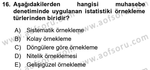 Muhasebe Denetimi Dersi 2024 - 2025 Yılı (Final) Dönem Sonu Sınav Soruları 16. Soru