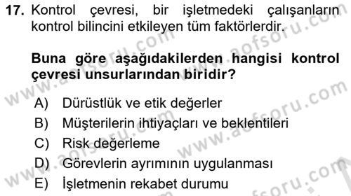 Muhasebe Denetimi Dersi 2024 - 2025 Yılı (Final) Dönem Sonu Sınav Soruları 17. Soru