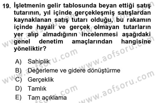 Muhasebe Denetimi Dersi 2024 - 2025 Yılı (Final) Dönem Sonu Sınav Soruları 19. Soru