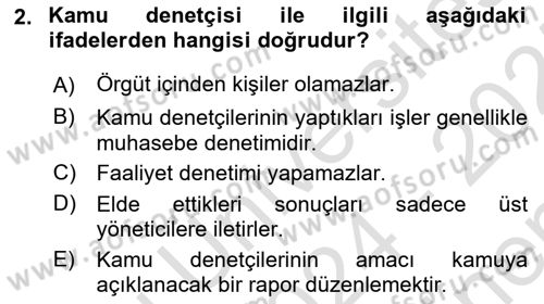 Muhasebe Denetimi Dersi 2024 - 2025 Yılı (Final) Dönem Sonu Sınav Soruları 2. Soru