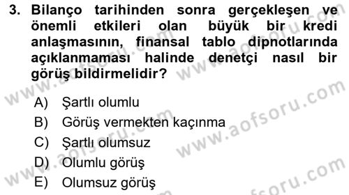 Muhasebe Denetimi Dersi 2024 - 2025 Yılı (Final) Dönem Sonu Sınav Soruları 3. Soru