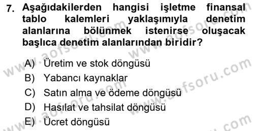 Muhasebe Denetimi Dersi 2024 - 2025 Yılı (Final) Dönem Sonu Sınav Soruları 7. Soru