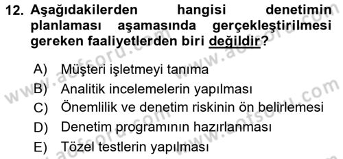 Muhasebe Denetimi Dersi 2025 - 2026 Yılı (Vize) Ara Sınav Soruları 12. Soru