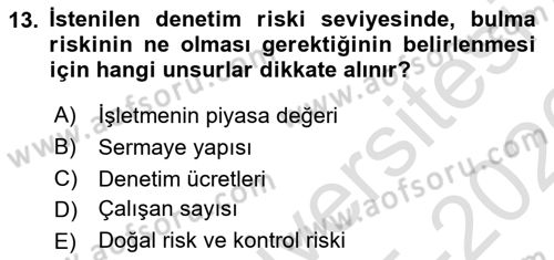 Muhasebe Denetimi Dersi 2025 - 2026 Yılı (Vize) Ara Sınav Soruları 13. Soru