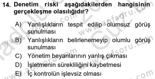 Muhasebe Denetimi Dersi 2025 - 2026 Yılı (Vize) Ara Sınav Soruları 14. Soru