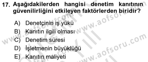 Muhasebe Denetimi Dersi 2025 - 2026 Yılı (Vize) Ara Sınav Soruları 17. Soru