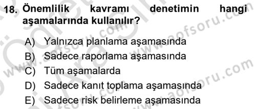 Muhasebe Denetimi Dersi 2025 - 2026 Yılı (Vize) Ara Sınav Soruları 18. Soru