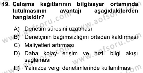 Muhasebe Denetimi Dersi 2025 - 2026 Yılı (Vize) Ara Sınav Soruları 19. Soru