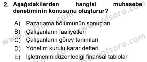Muhasebe Denetimi Dersi 2025 - 2026 Yılı (Vize) Ara Sınav Soruları 2. Soru