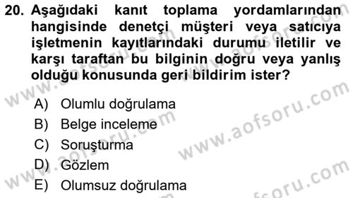 Muhasebe Denetimi Dersi 2025 - 2026 Yılı (Vize) Ara Sınav Soruları 20. Soru