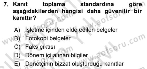 Muhasebe Denetimi Dersi 2025 - 2026 Yılı (Vize) Ara Sınav Soruları 7. Soru