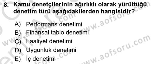 Muhasebe Denetimi Dersi 2025 - 2026 Yılı (Vize) Ara Sınav Soruları 8. Soru