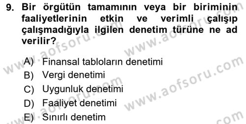 Muhasebe Denetimi Dersi 2025 - 2026 Yılı (Vize) Ara Sınav Soruları 9. Soru