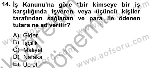 Maliyet Analizleri Dersi 2012 - 2013 Yılı (Vize) Ara Sınav Soruları 14. Soru