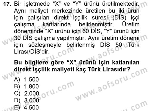 Maliyet Analizleri Dersi 2012 - 2013 Yılı (Vize) Ara Sınav Soruları 17. Soru