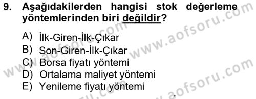 Maliyet Analizleri Dersi 2012 - 2013 Yılı (Vize) Ara Sınav Soruları 9. Soru