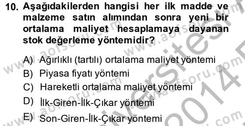 Maliyet Analizleri Dersi 2013 - 2014 Yılı (Vize) Ara Sınav Soruları 10. Soru