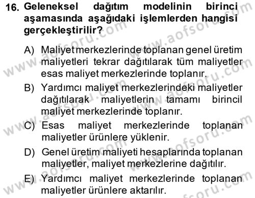 Maliyet Analizleri Dersi 2013 - 2014 Yılı (Vize) Ara Sınavı 16. Soru