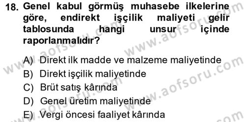 Maliyet Analizleri Dersi 2013 - 2014 Yılı (Vize) Ara Sınav Soruları 18. Soru