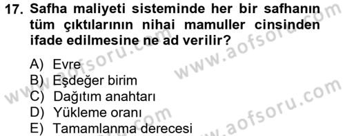 Maliyet Analizleri Dersi 2013 - 2014 Yılı Tek Ders Sınav Soruları 17. Soru