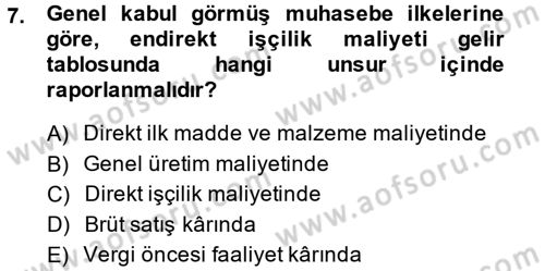 Maliyet Analizleri Dersi 2013 - 2014 Yılı Tek Ders Sınav Soruları 7. Soru