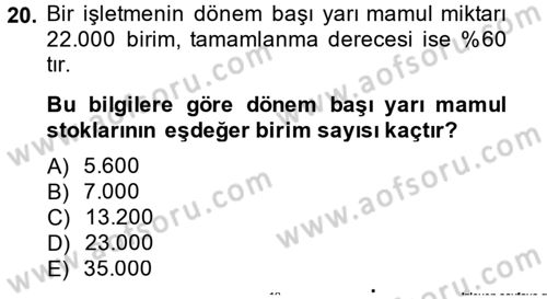 Maliyet Analizleri Dersi 2014 - 2015 Yılı (Final) Dönem Sonu Sınav Soruları 20. Soru