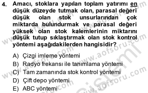 Maliyet Analizleri Dersi 2014 - 2015 Yılı Tek Ders Sınav Soruları 4. Soru