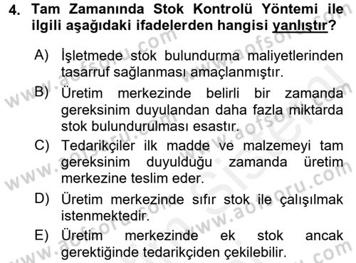 Maliyet Analizleri Dersi 2015 - 2016 Yılı (Vize) Ara Sınav Soruları 4. Soru