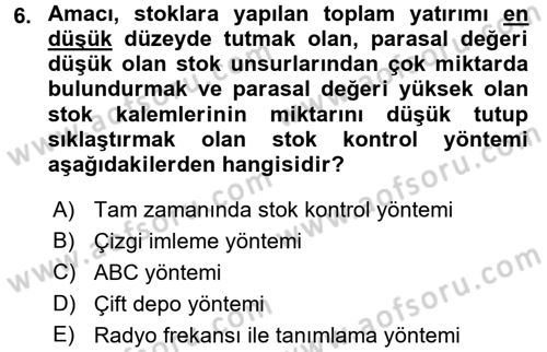 Maliyet Analizleri Dersi 2015 - 2016 Yılı (Vize) Ara Sınav Soruları 6. Soru
