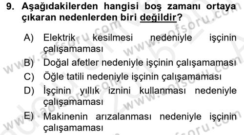 Maliyet Analizleri Dersi 2015 - 2016 Yılı (Vize) Ara Sınav Soruları 9. Soru