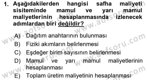 Maliyet Analizleri Dersi 2015 - 2016 Yılı Tek Ders Sınav Soruları 1. Soru