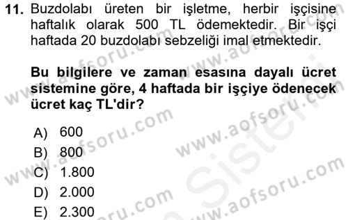 Maliyet Analizleri Dersi 2015 - 2016 Yılı Tek Ders Sınav Soruları 11. Soru
