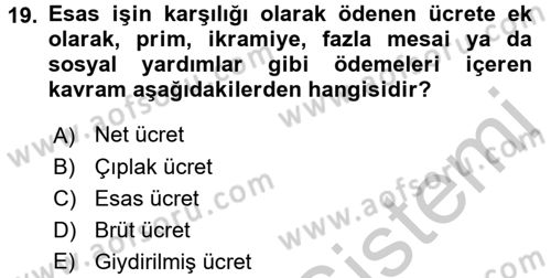 Maliyet Analizleri Dersi 2016 - 2017 Yılı 3 Ders Sınav Soruları 19. Soru