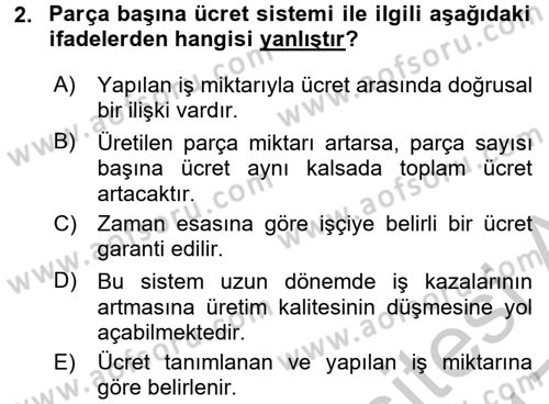Maliyet Analizleri Dersi 2016 - 2017 Yılı 3 Ders Sınav Soruları 2. Soru
